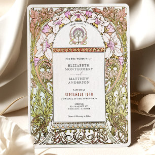 Invitation Élégance florale rose et blanc Art Nouveau Mariage