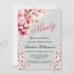 Invitation Élégance Florale Rose pour les 90 ans