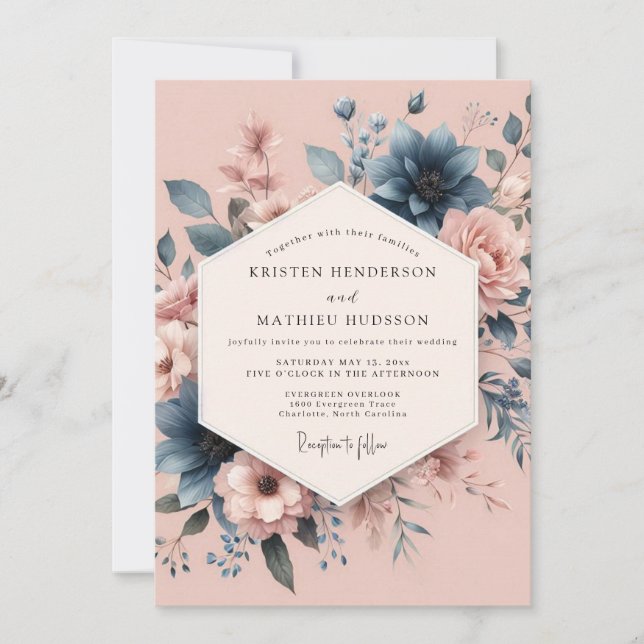 Invitation Élégance Florale Rose Poussiéreuse de Mariage (Devant)