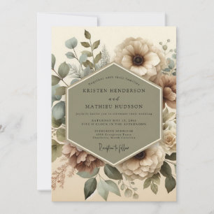 Invitation Élégance Florale Vert Olive pour Mariage