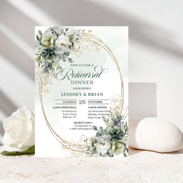Invitation Élégance Fraîche Dîner de Répétition Feuillage Aqu (Fresh Elegance Rehearsal Dinner Watercolor Foliage)