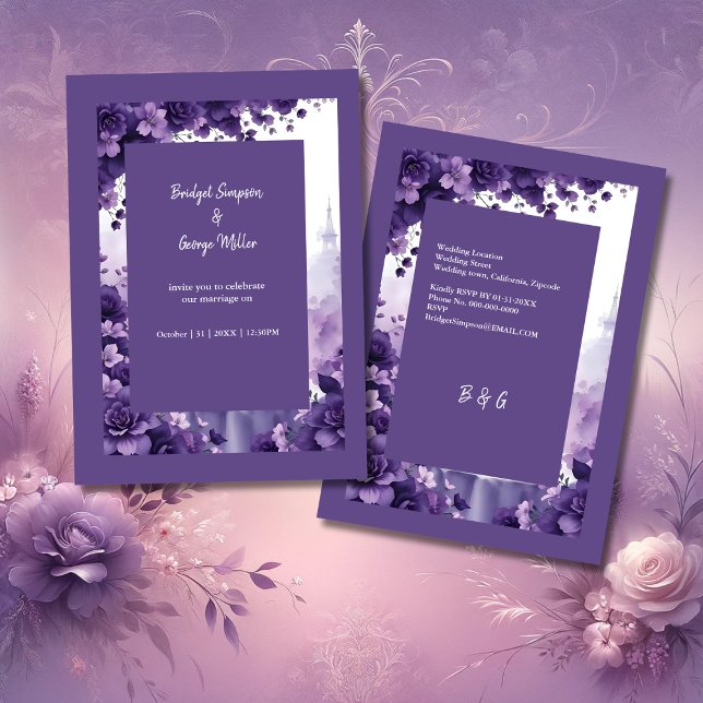 Invitation Elégance française : Tour Eiffel & Mariage violet (Créateur téléchargé)