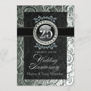 Invitation Élégance Glamour Fleurs Sculptées 25e Anniversaire