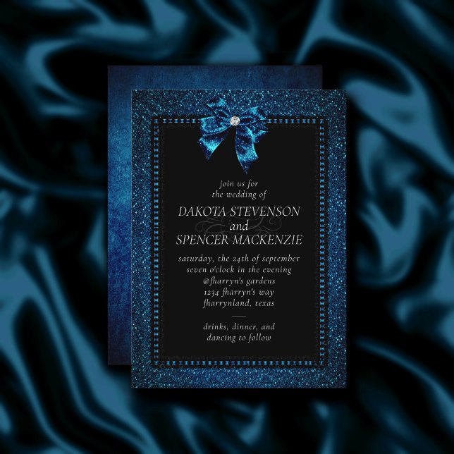 Invitation Élégance gothique | Aquamarine Blue Bow Dark Moody (Créateur téléchargé)