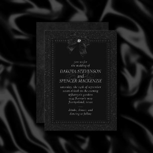 Invitation Élégance gothique   Onyx Black Moody Bow Mariage