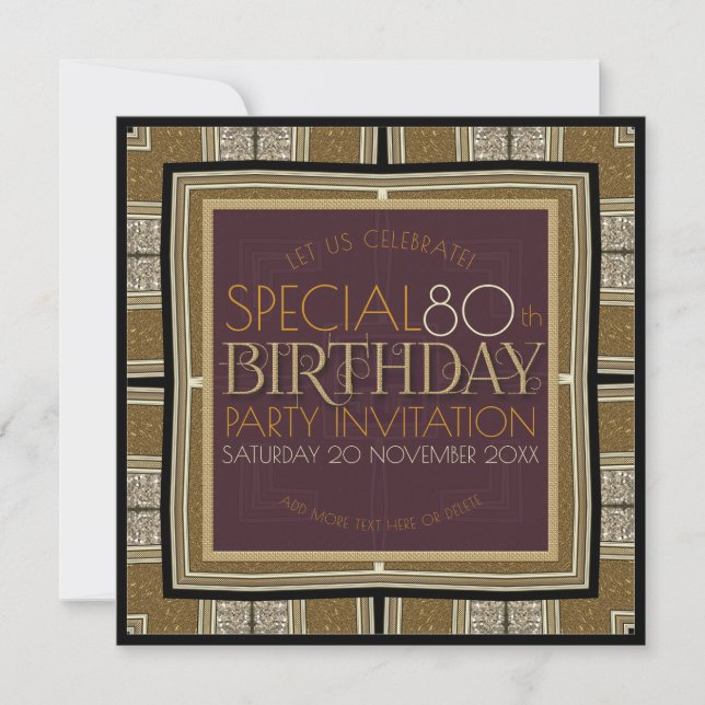 Invitation Elégance intemporelle Gold Déco 80e anniversaire C (Devant)