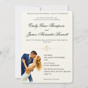 Invitation Élégance Intemporelle Mariage Romance Dorée Couple