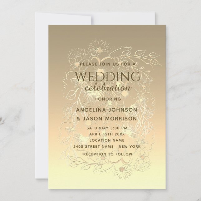 Invitation Élégance Luxueuse Moderne Mariage Floral en Dentel (Devant)