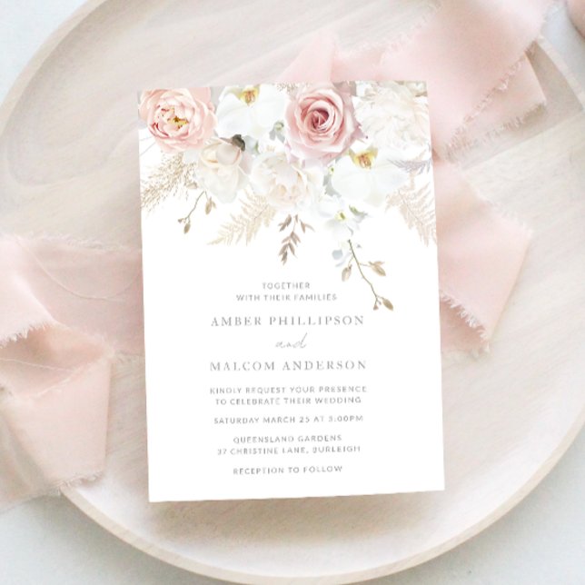 Invitation Elégance magnifique : Blush & White Floral Mariage (Créateur téléchargé)