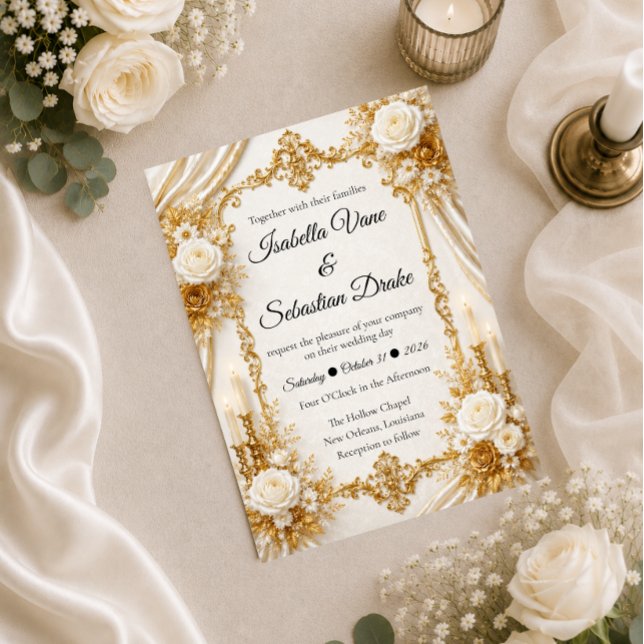 Invitation Élégance Mariage Ivoire Doré Intemporel (Créateur téléchargé)