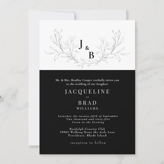 Invitation Élégance Mariage Noir & Blanc (Devant)