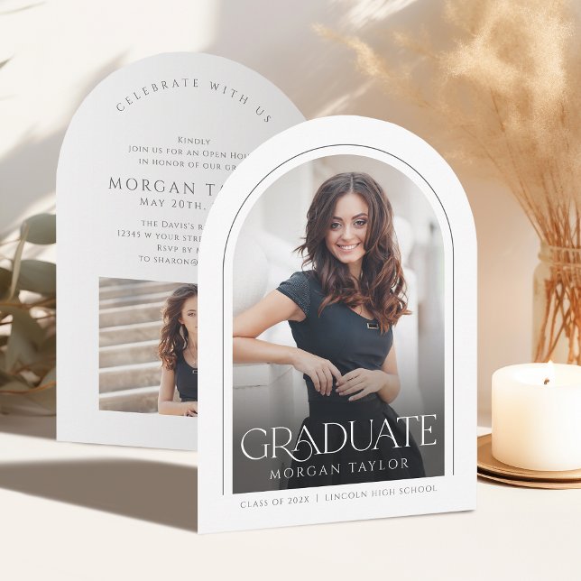 Invitation Élégance minimale gracieuse Arc Photo Graduation (Minimal Graceful Elegance Arch Photo Graduation Invitation)