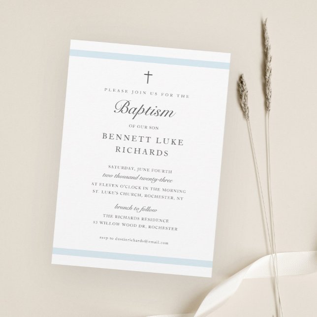 Invitation Élégance moderne baptême garçons (Simple Elegant Blue Boys Baptism Invitations.)