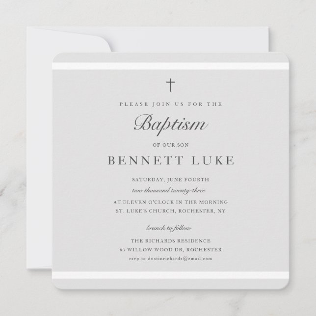 Invitation Élégance Moderne Baptême Garçons ou Filles (Devant)