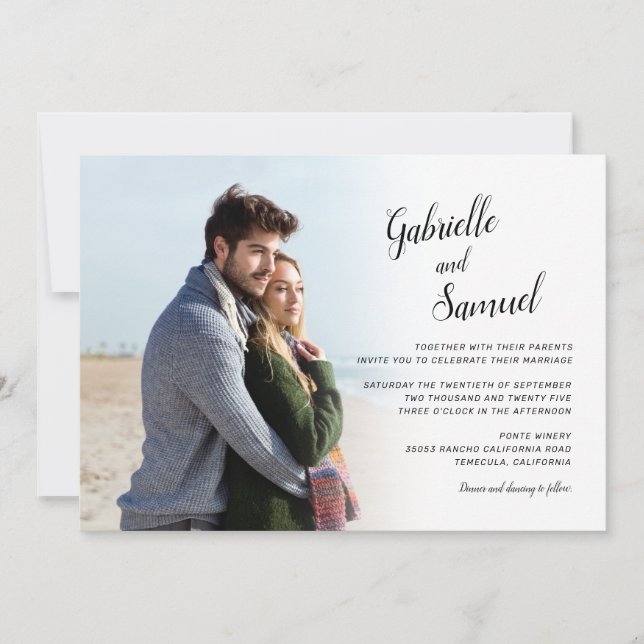 Invitation Élégance moderne Calligraphie Photo Mariage Invita (Devant)