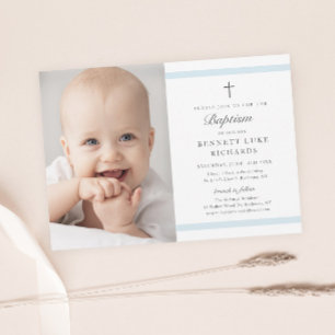 Invitation Elegance moderne garçons Photo Baptême