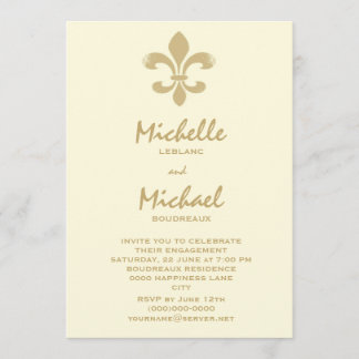 Invitation Élégance moderne Gold Fleur de Lis Engagement