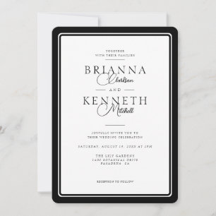 Invitation Elégance moderne Mariage de cadre noir et blanc
