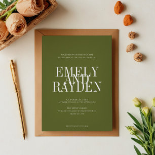 Invitation Élégance moderne Olive Green QR Code Mariage