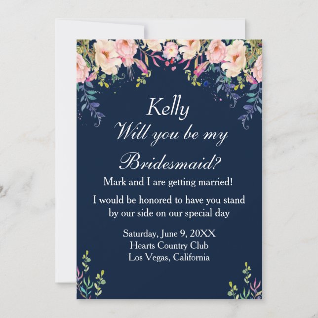 Invitation Élégance moderne Pink Floral Botanical Bridesmaid (Devant)