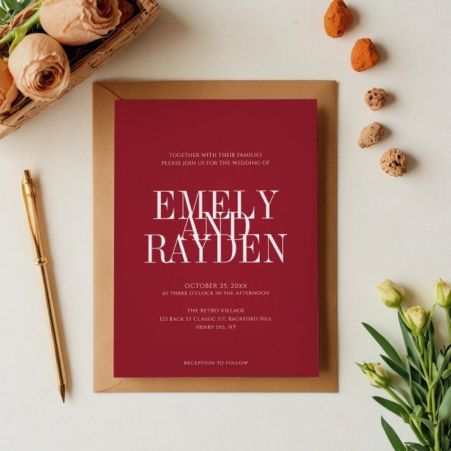 Invitation Elégance moderne Ruby Red QR Code Mariage (Créateur téléchargé)
