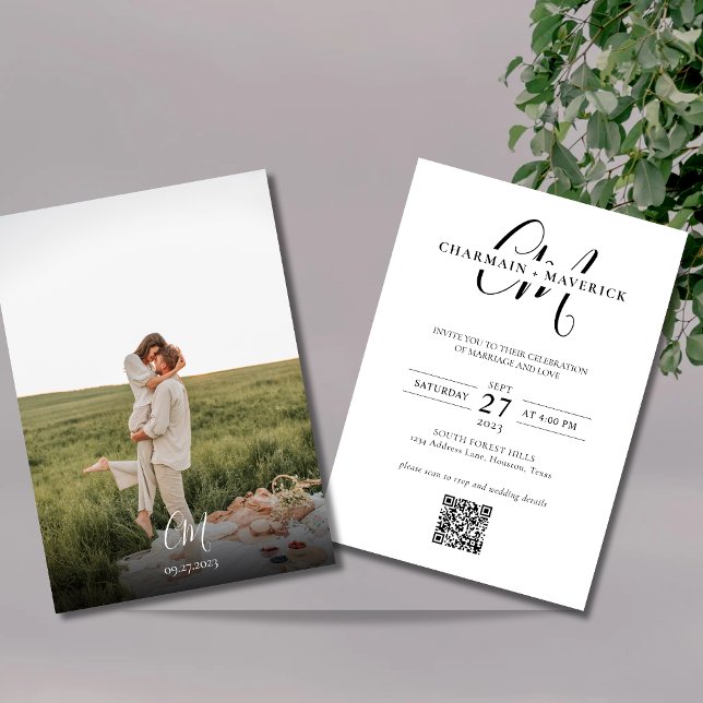 Invitation Elegance Monogramme Photo Qr Code Mariage (Créateur téléchargé)