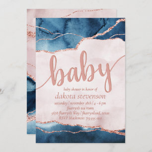 Invitation Élégance mystique   Baby shower d'agate rose bleu