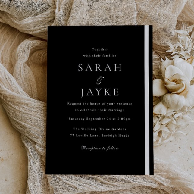 Invitation Elégance noire et blanche Mariage moderne (Créateur téléchargé)