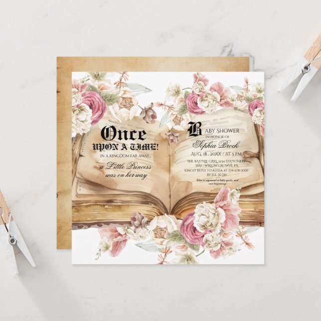 Invitation Elegance Pink Rose Floral Royal Baby Shower (Devant/Arrière en situation)