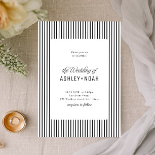 Invitation Élégance rayée noir et blanc Mariage classe