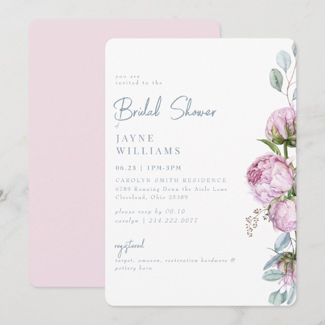 Invitation Elégance Rose Fête de Mariage Florale  (Devant / Derrière)