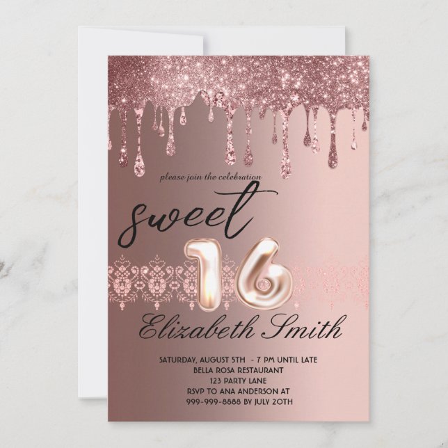 Invitation Elegance Rose Gold Drivers Sweet sixteen (Devant)