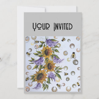 Invitation Élégance rustique d'été : tournesols, lilas, abeil