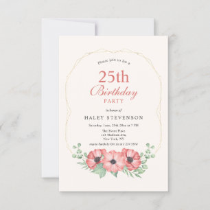 Invitation Élégance Rustique Fleurs Roses Pâles 25e Anniversa