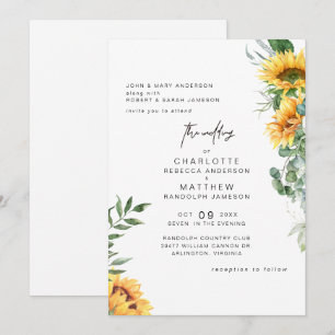 Invitation Élégance Rustique Tournesols en Fleur Mariage