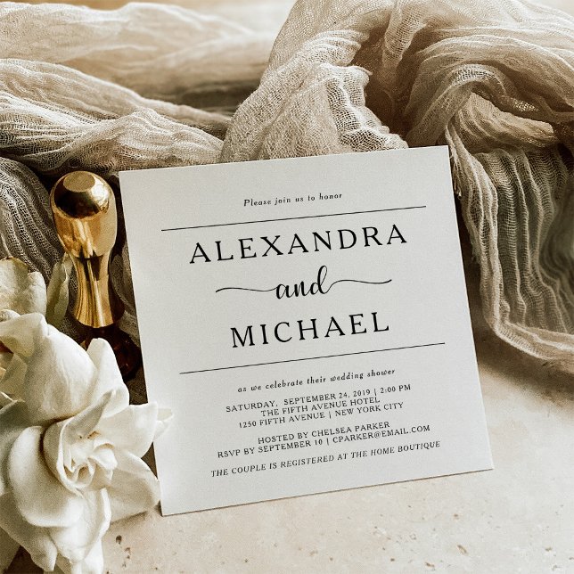 Invitation Élégance simple | Douche Couples Noir et Blanc (Créateur téléchargé)