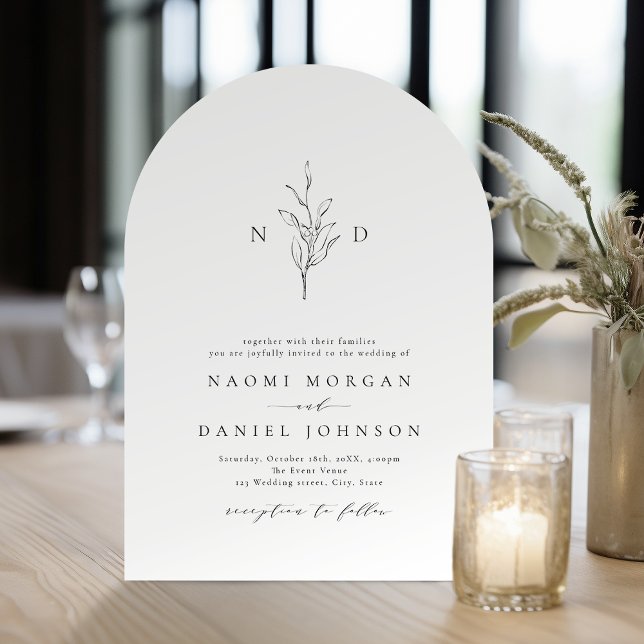 Invitation Élégance simple monogramme botanique mariage rusti (Simple elegance botanical monogram rustic wedding Invitation)