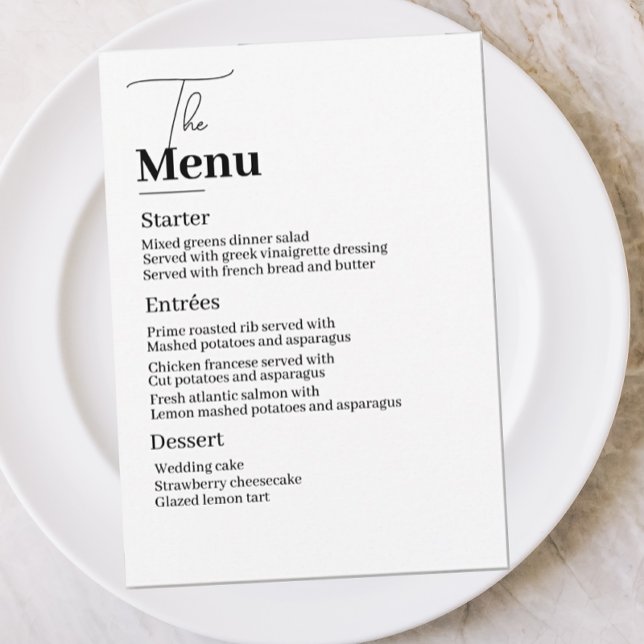 Invitation Élégance simple pour votre menu Mariage (Créateur téléchargé)