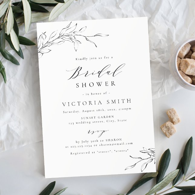 Invitation Élégance simple shower de mariage botanique feuill (Simple elegance botanical leaves bridal shower invitation)