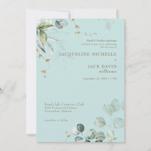 Invitation Élégance Turquoise Mariage Parents de la Mariée