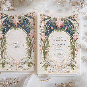 Invitation Élégance Victorienne Tons Pastels Floraux Mariage