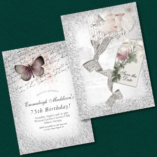 Invitation Elégance vintage en argent Enregistrer la date Ann