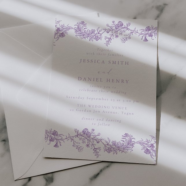Invitation Élégance Vintage : Mariage Floral Lavande (Créateur téléchargé)