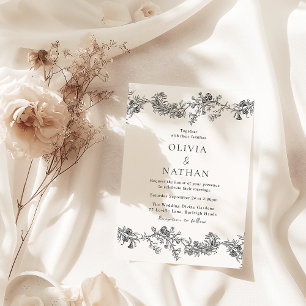 Invitation Élégance vintage : Mariage noir et blanc classique