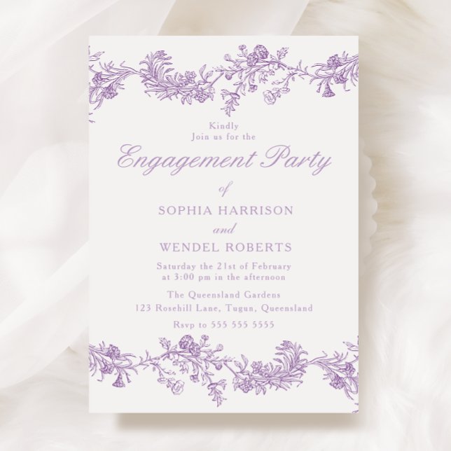 Invitation Élégance vintage : Parti d'engagement floral viole (Créateur téléchargé)