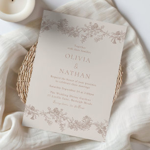 Invitation Élégance Vintage : Tons Neutres Mariage Floral