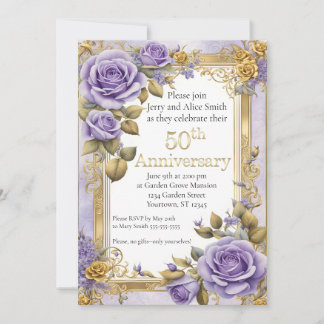 Invitation Élégance violette et or 50e anniversaire