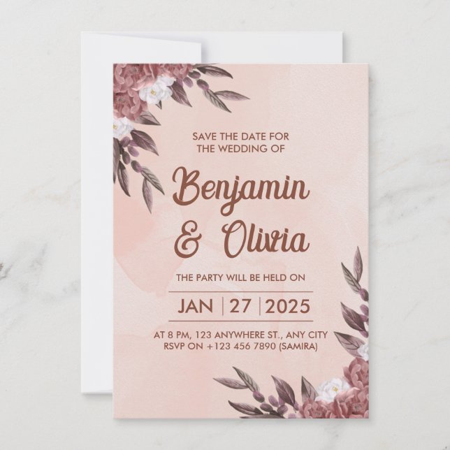 Invitation Elegance Woman with Peonies Aquarelle Art Imprimer (Devant)