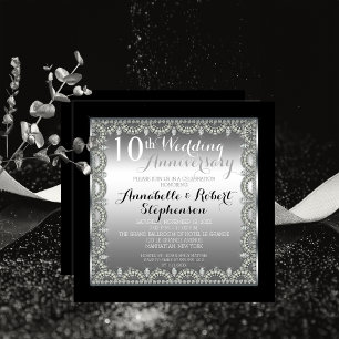 Invitation Élégant 10ème Anniversaire Argent et Diamants