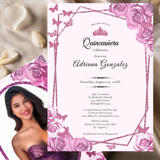 Invitation Elegant 15th birthday pink Quinceanera (Créateur téléchargé)